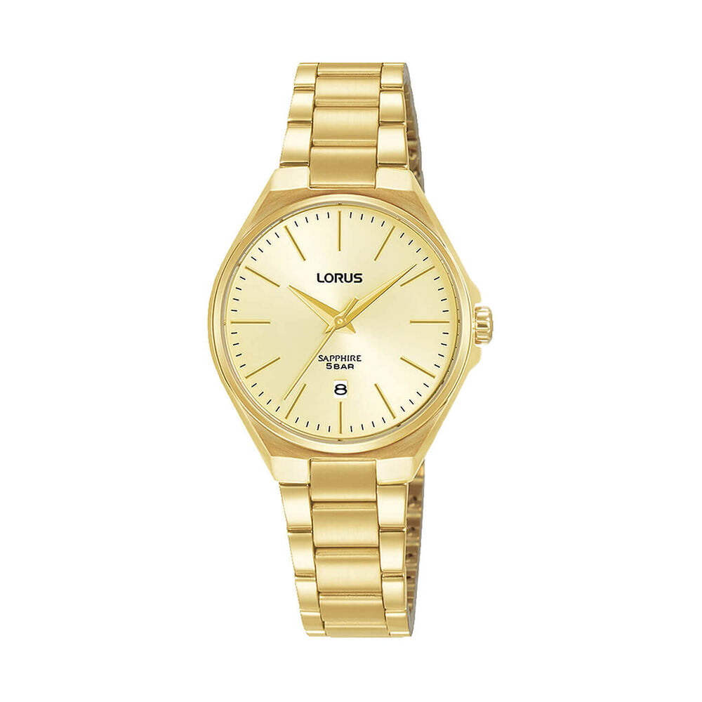 Lorus Quartz Ladies 28mm Champagne Dial Gold Tone Steel Bracelet Watch
