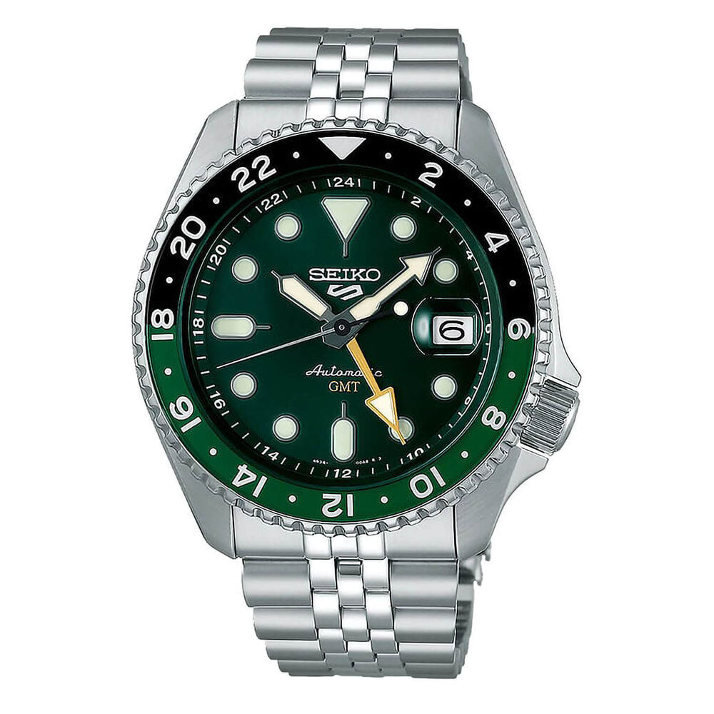 Seiko 5 Sports SKX GMT Bi-Colour 42.5mm Green Dial Steel Bracelet Watch