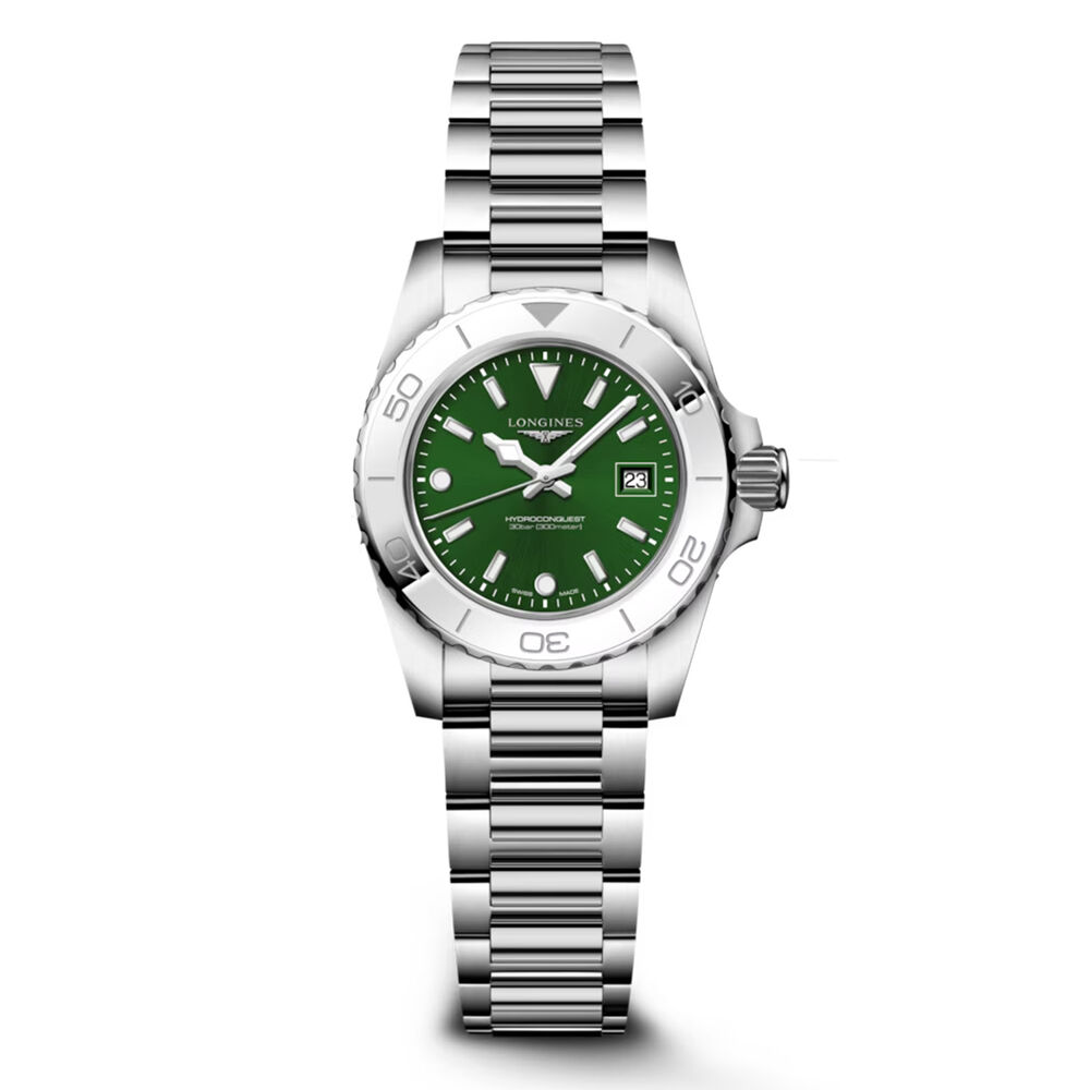 Longines HydroConquest 30mm Green Dial Steel Bracelet Watch