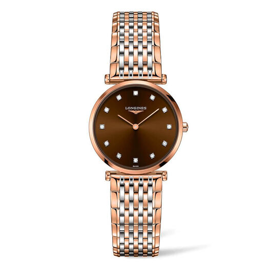 Longiness La Grande Classique 29mm Brown Diamond Dot Dial Rose Gold & Steel Case Bracelet Watch