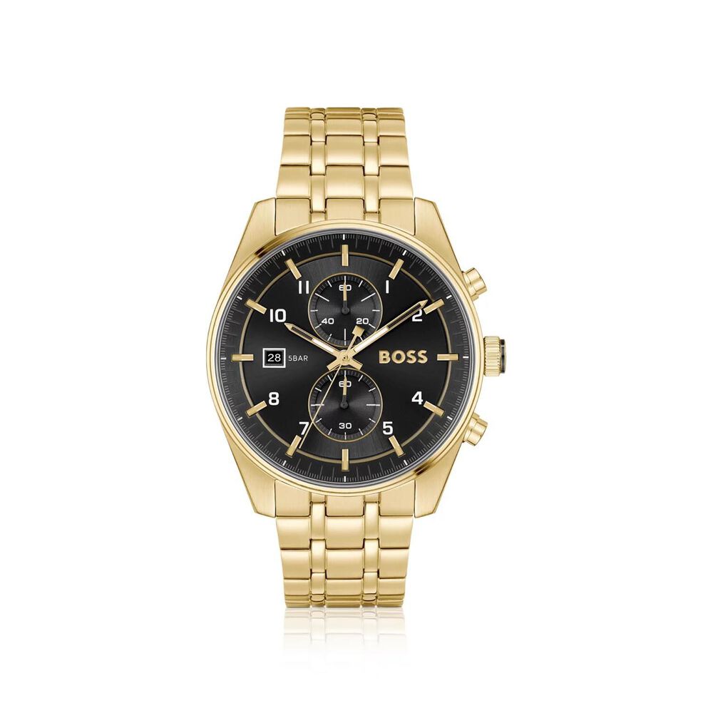 BOSS Skytraveller Chronograph 44mm Black Dial Steel Bracelet Watch