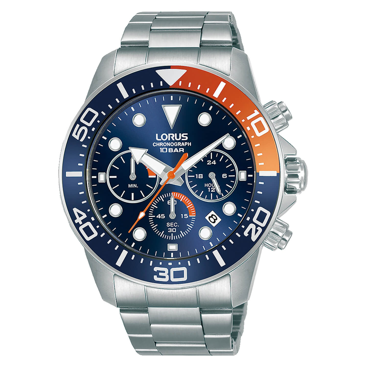 Lorus Quartz Chronograph Steel Blue Dial Bracelet Watch