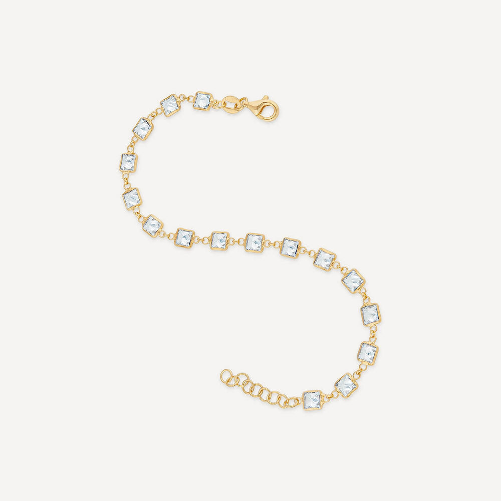 Silver & Yellow Gold Plated Rectangle Cubic Zirconia Series Bracelet image number 3
