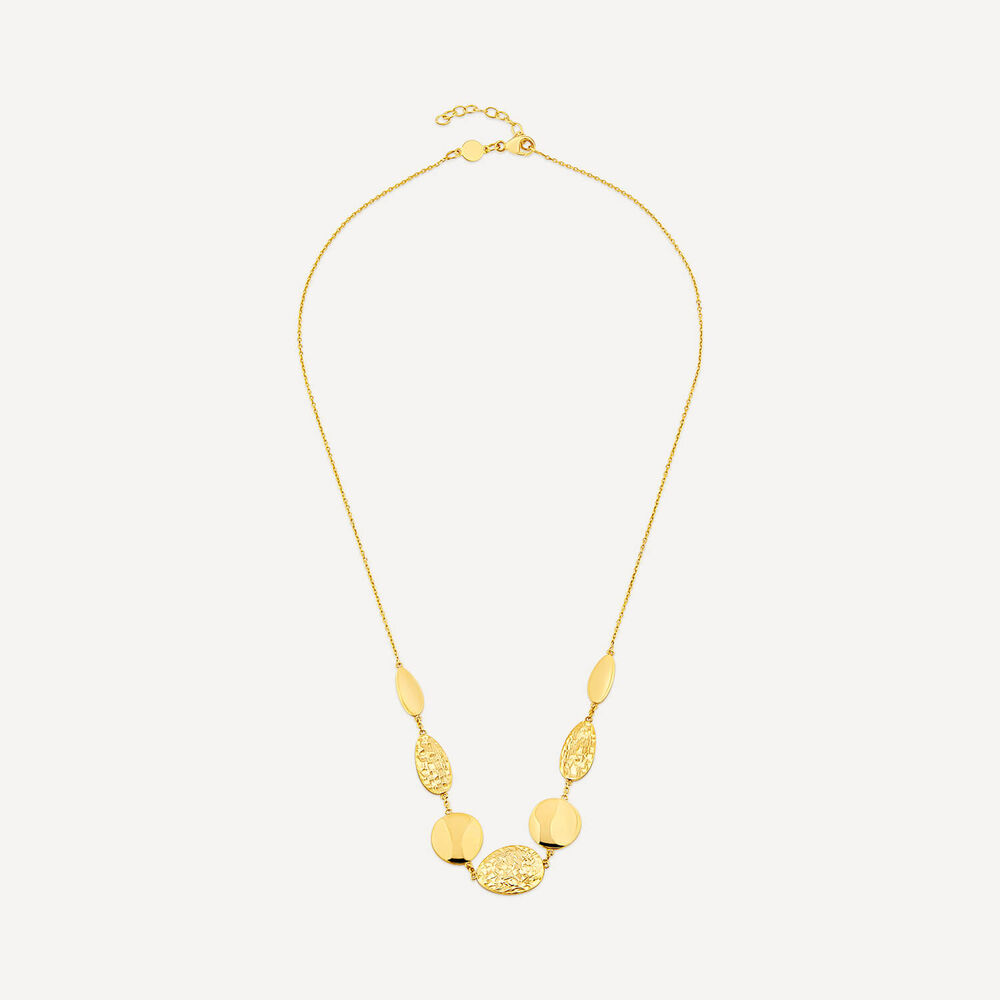 9ct Yellow Gold Polished & Mottled Discs Necklet image number 2