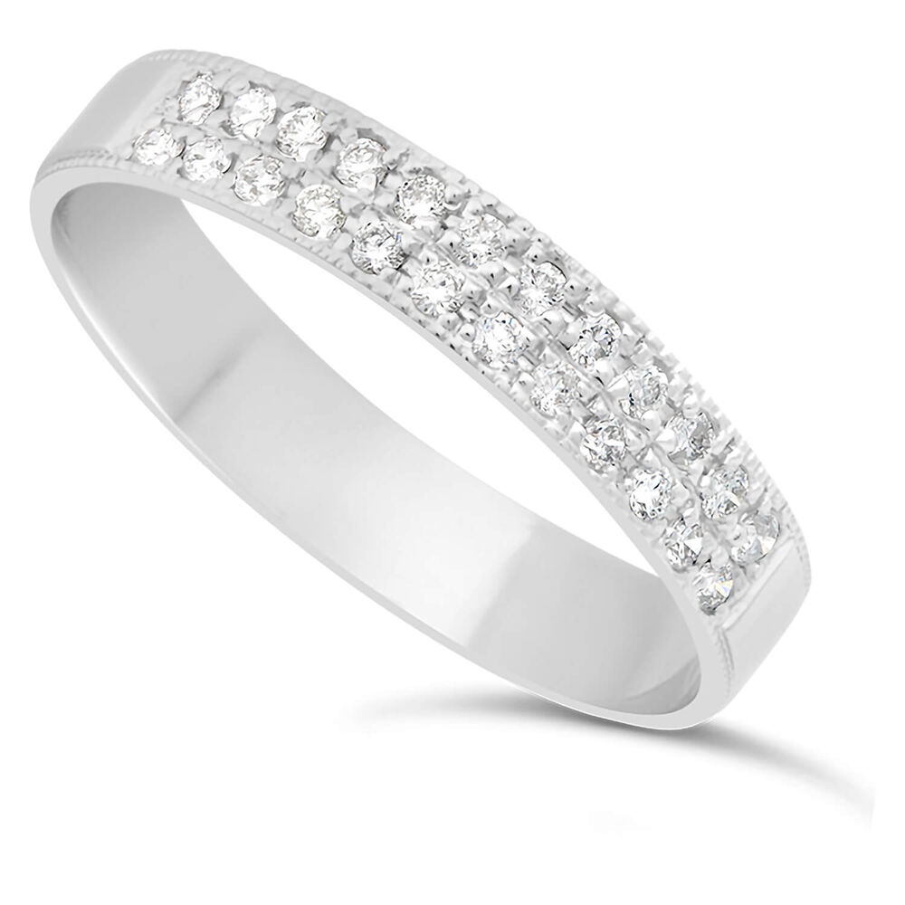 Ladies' 18ct White Gold 0.24 Carat Diamond Two Row Millgrain 3.5mm Wedding Ring
