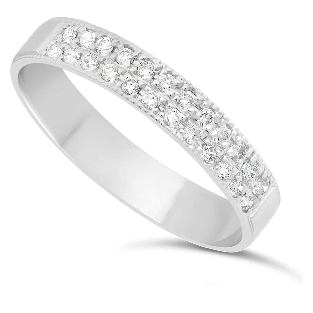 Ladies' 18ct White Gold 0.24 Carat Diamond Two Row Millgrain 3.5mm Wedding Ring image number 0