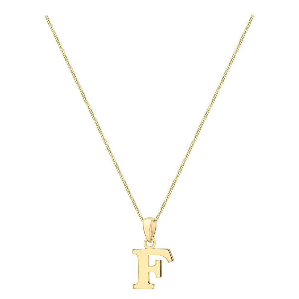 9ct Yellow Gold Plain Initial F Pendant  (Chain Included) image number 1