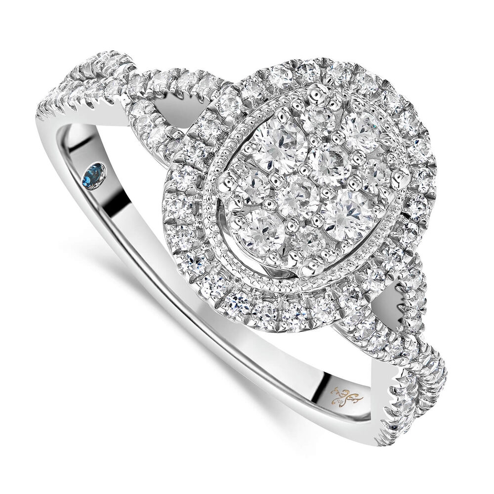 Kathy De Stafford 18ct White Gold '''Ali'' Oval Cluster Halo & Twist Pave Shoulders 0.50ct Ring