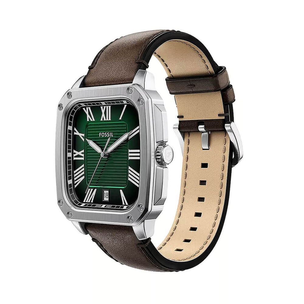 Fossil Crosby 42mm Green Dial Brown Leather Strap Watch image number 1
