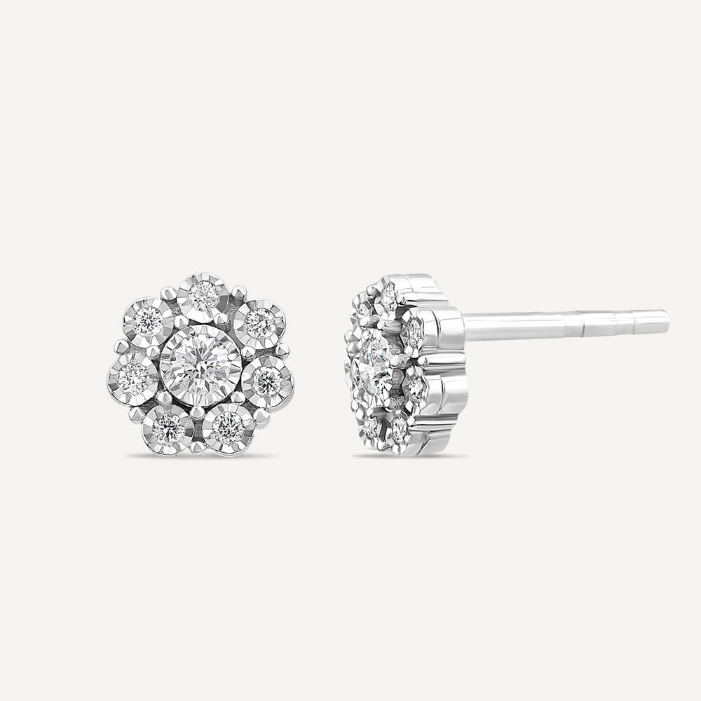 9ct White Gold 0.13ct Illusion Round Diamond Halo Stud Earrings