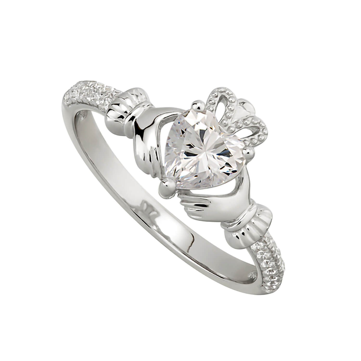 Birthstone Irish Claddagh Ring, Crystal Shoulders - CladdaghRings.com