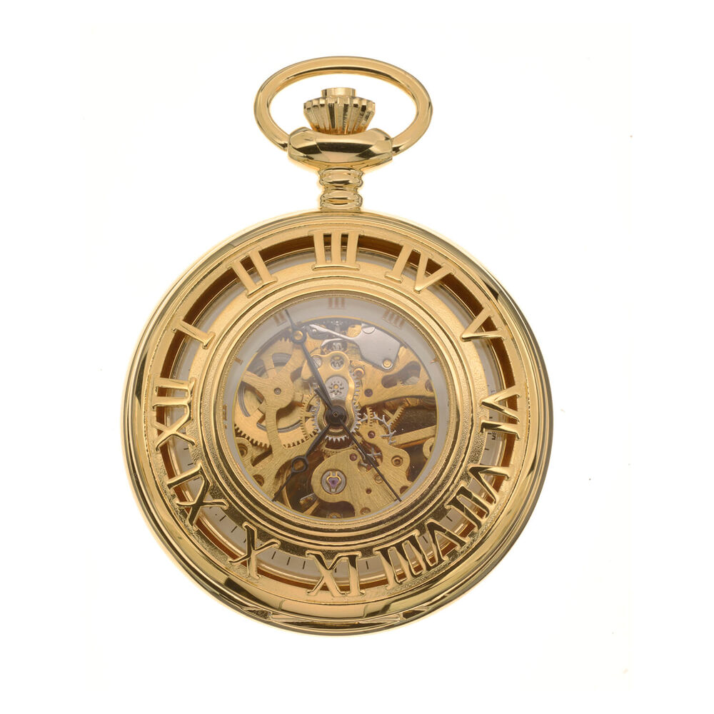 Mount Royal Half Hunter Skeleton Dial Gold Plated Open Roman Numerals Case Pocket Watch CASE image number 2