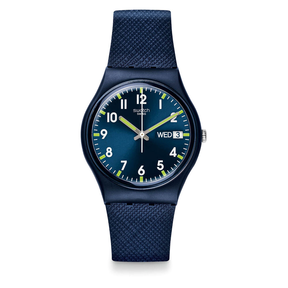 Swatch Sir Blue 34mm Blue Case Blue Dial Blue Rubber Strap Unisex Watch image number 1