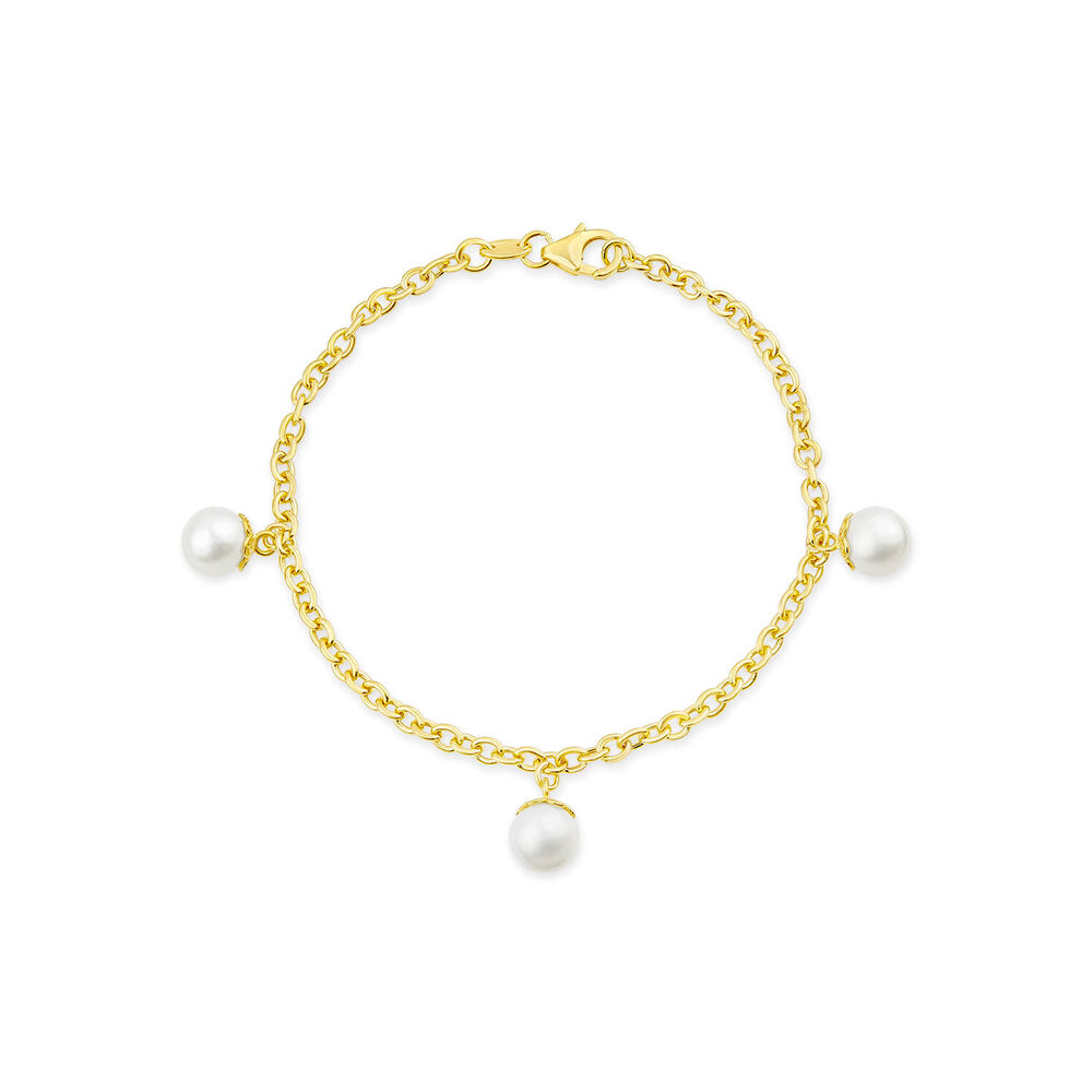 9ct Yellow Gold 8mm Pearl T-Bar Bracelet image number 0