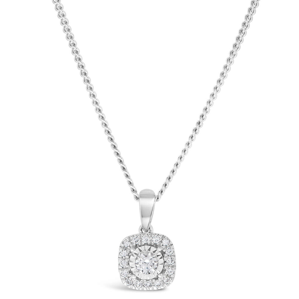 9ct White Gold Square 0.16ct Diamond Illusion Halo Pendant image number 0