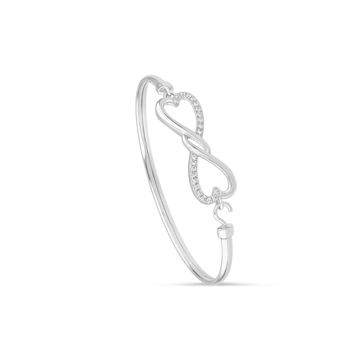Silver Infinity Pave Cubic Zirconia Polished Bangle