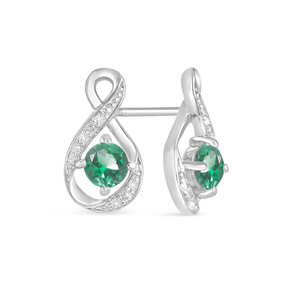 Sterling Silver and Cubic Zirconia May Birthstone Stud Earrings image number 1