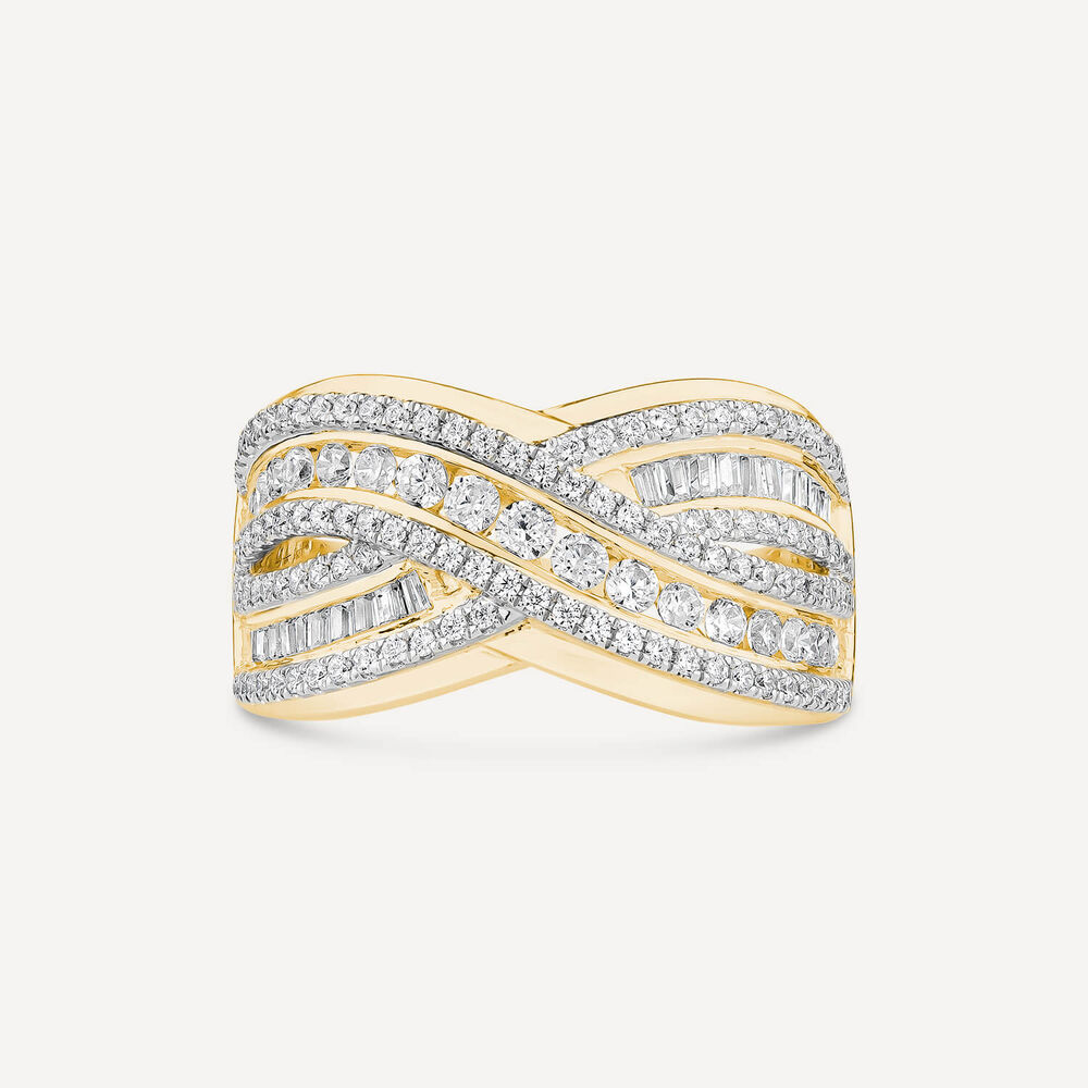 18ct Yellow & White Gold 1.00ct Diamond Crossover Band Ring image number 3
