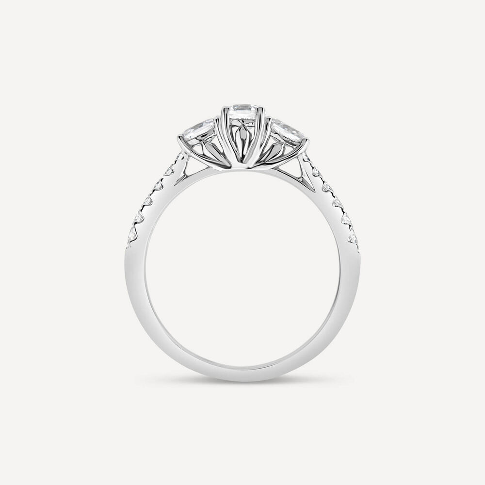 Tulip Setting 18ct White Gold 0.75ct Brilliant Stone & 2 Oval Shoulders Diamond Ring image number 3