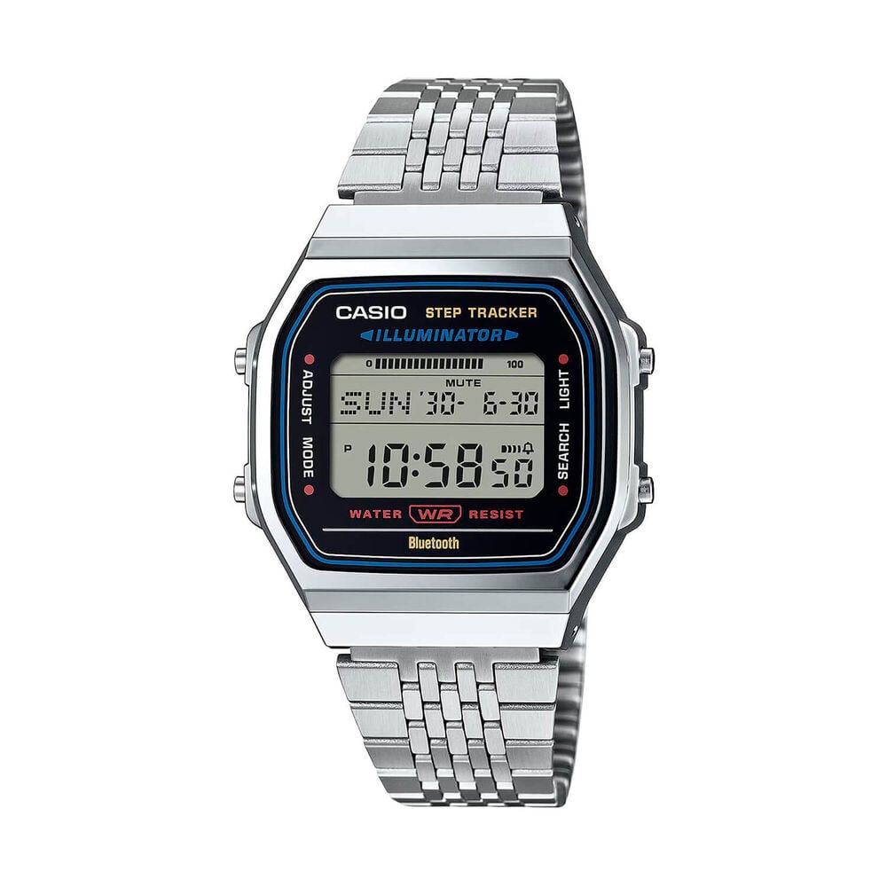 Casio Vintage 41.6x37.9mm Black Digital Display Steel Bracelet Watch