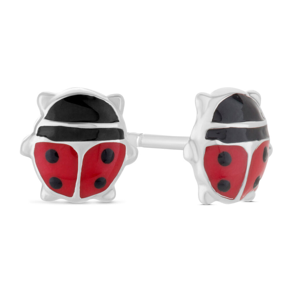 Little Treasure Sterling Silver Red Enamel Ladybird Stud Earrings image number 2