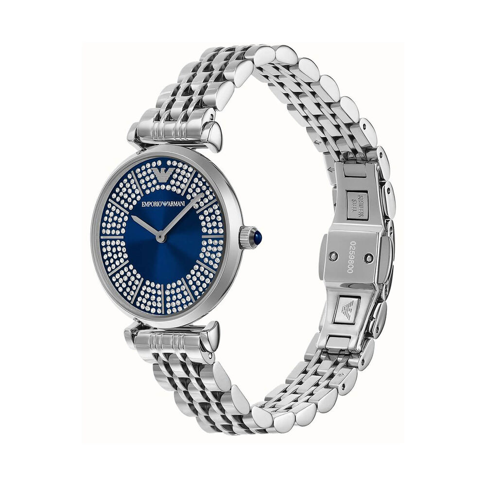Emporio Armani Gianni T-Bar 32mm Blue Cubic Zirconia Set Dial Steel Bracelet Watch image number 1