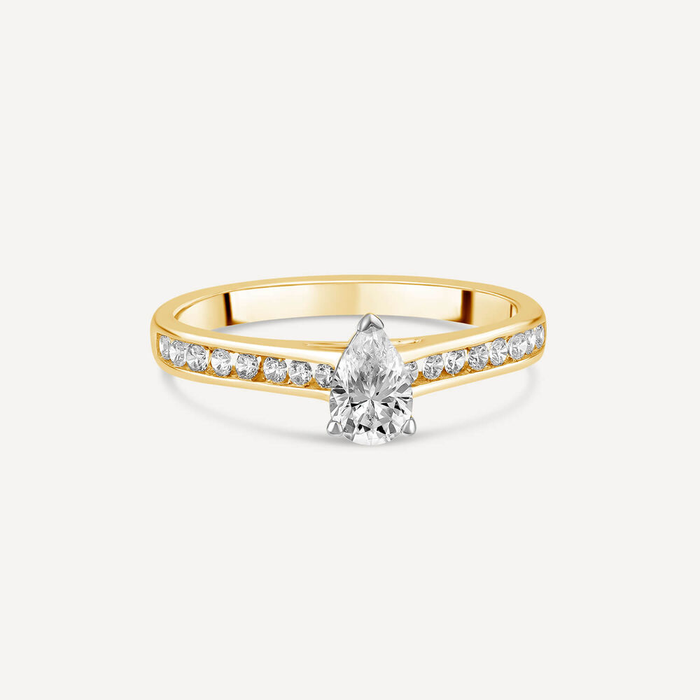 Tulip Setting 18ct Yellow Gold 0.50ct Pear Solitaire & Channel Shoulders Ring image number 2