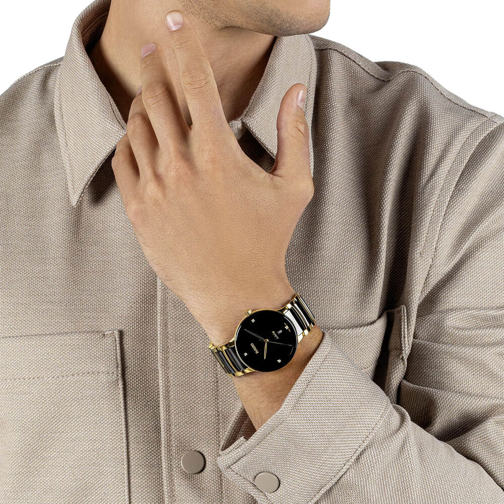 Rado Centrix Diamonds 39.5mm Black Dial Ceramic & Gold PVD Steel Bracelet Watch image number 5