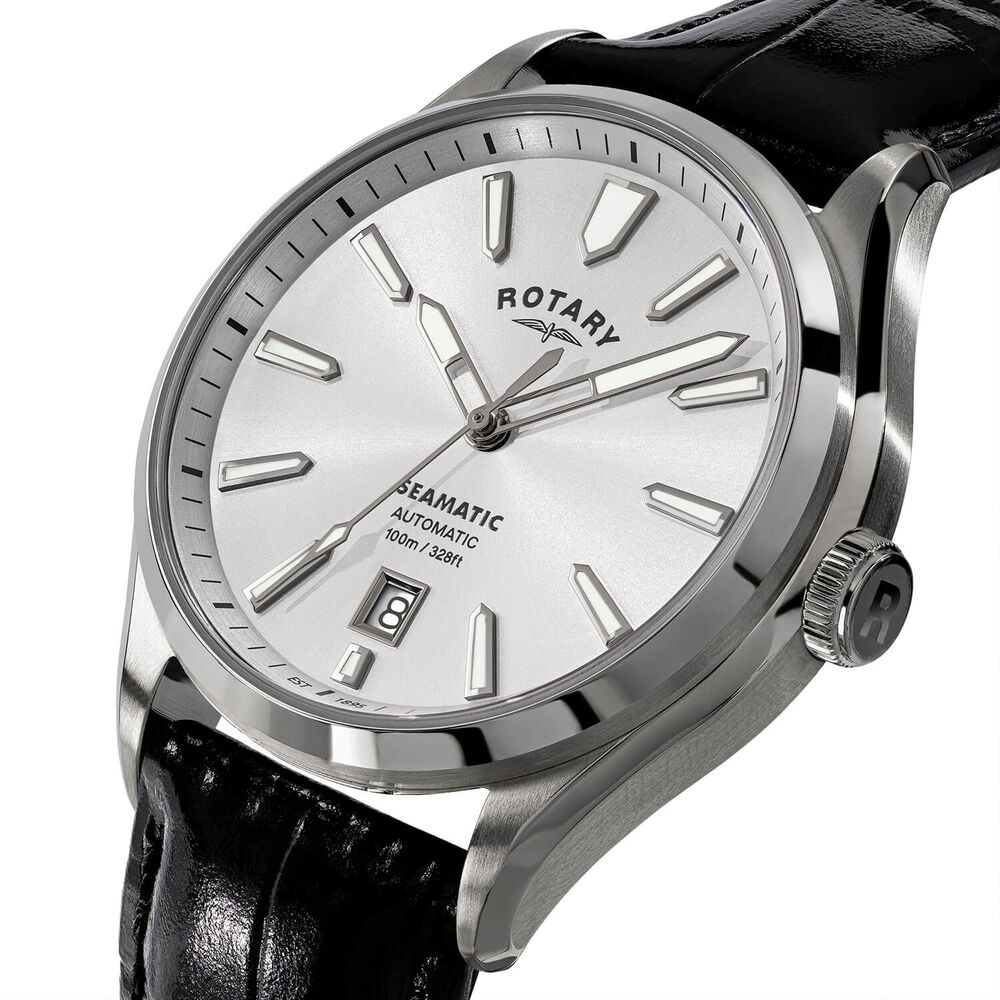 Rotary Seamatic 100 40mm White Dial Black Leather Strap Watch