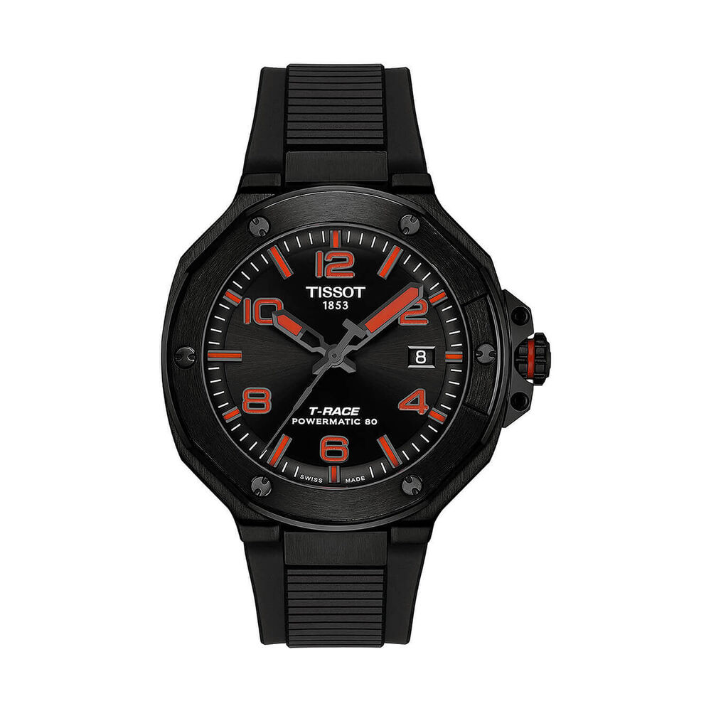 Tissot T-Race Powermatic 80 Black Dial Red Hands Rubber Strap Watch image number 0