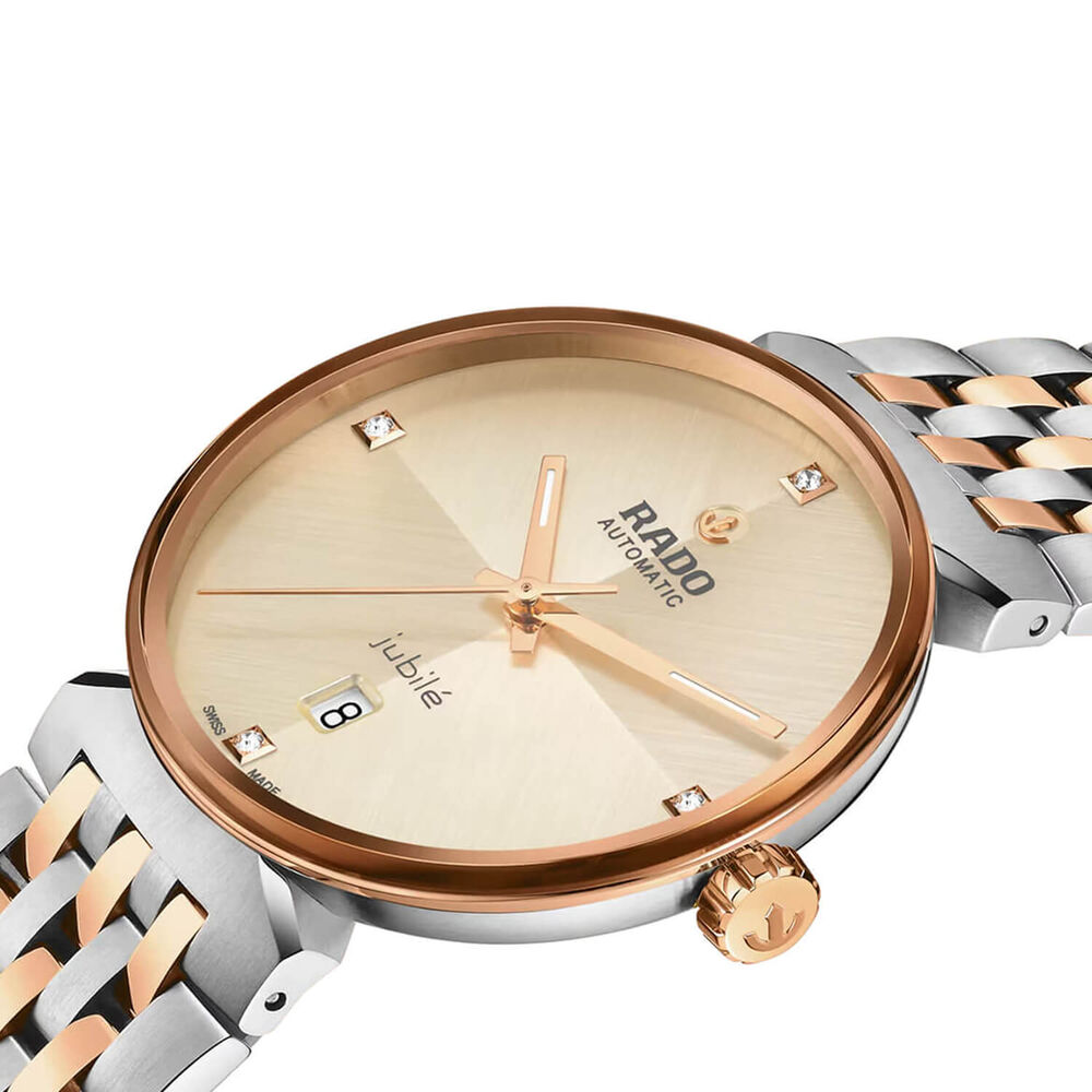 Rado Florence Automatic 39mm Champagne Dial Rose Gold PVD Steel Bracelet Watch image number 1