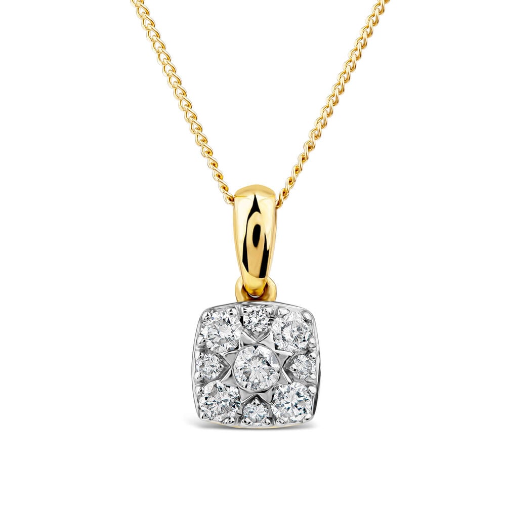 9ct Yellow Gold Square 0.25ct Diamond Cluster Pendant