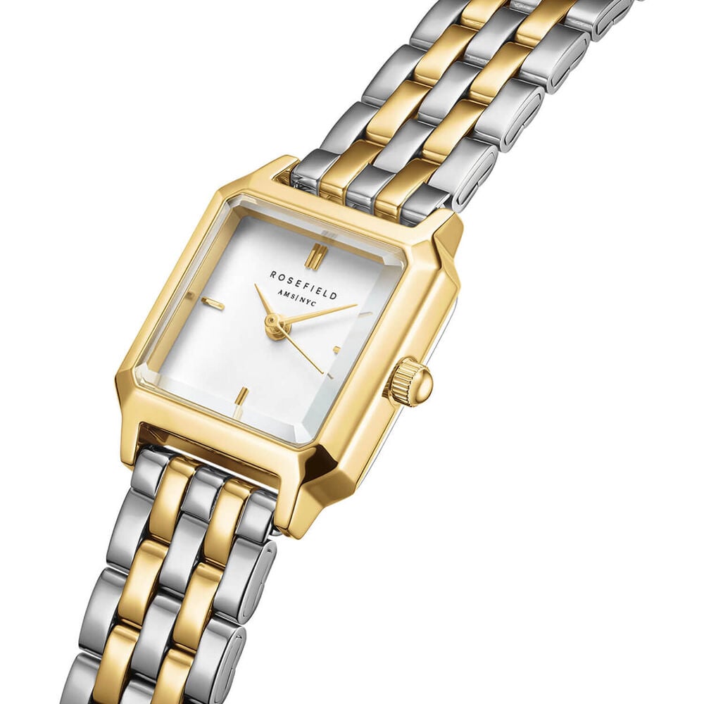 Rosefield Boxelle Duotone 19.5x19.5mm White Matte Dial 23k Gold Plated Steel Bracelet Watch