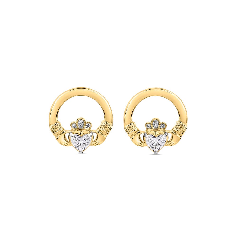 14ct Yellow Gold Lab Grown 0.50ct Diamond Claddagh Stud Earrings