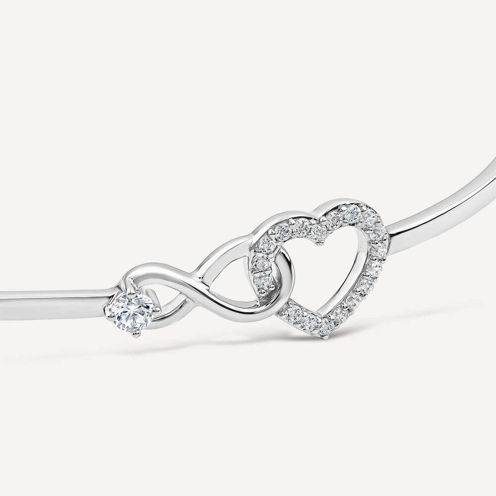 Sterling Silver Pave Cubic Zirconia Heart & Infinity Symbols Bangle image number 3