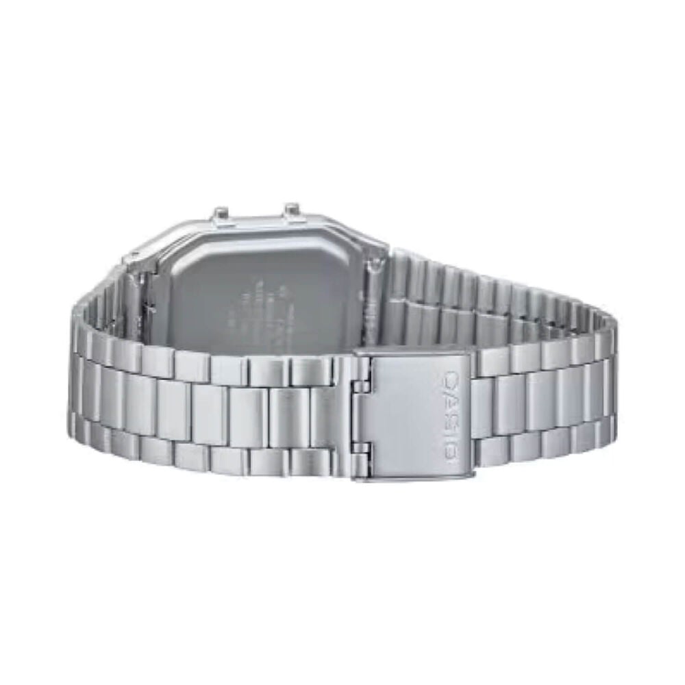 Casio Vintage 38.8x29.8mm Silver Dial Dual Display Stainless Steel Bracelet Watch