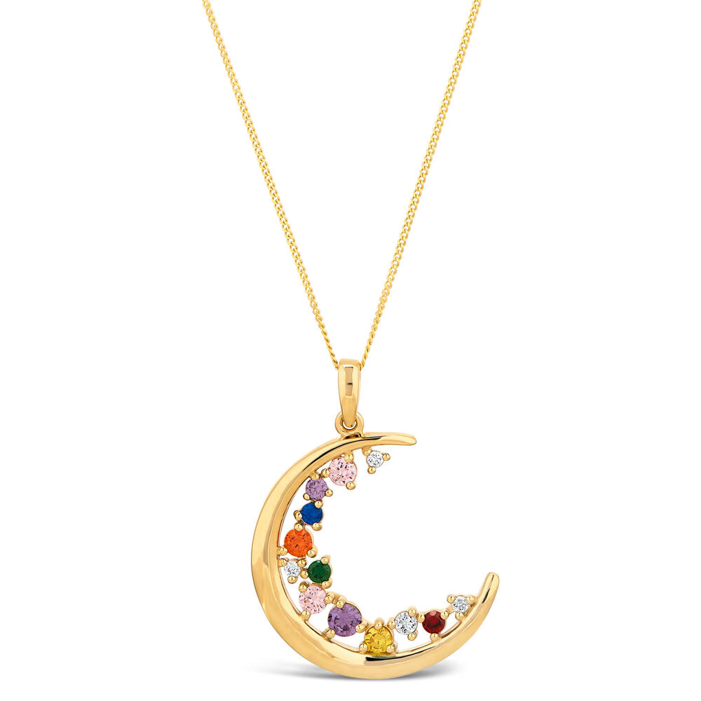 9ct Yellow Gold Multi Colour Half Moon Pendant (Chain Included)