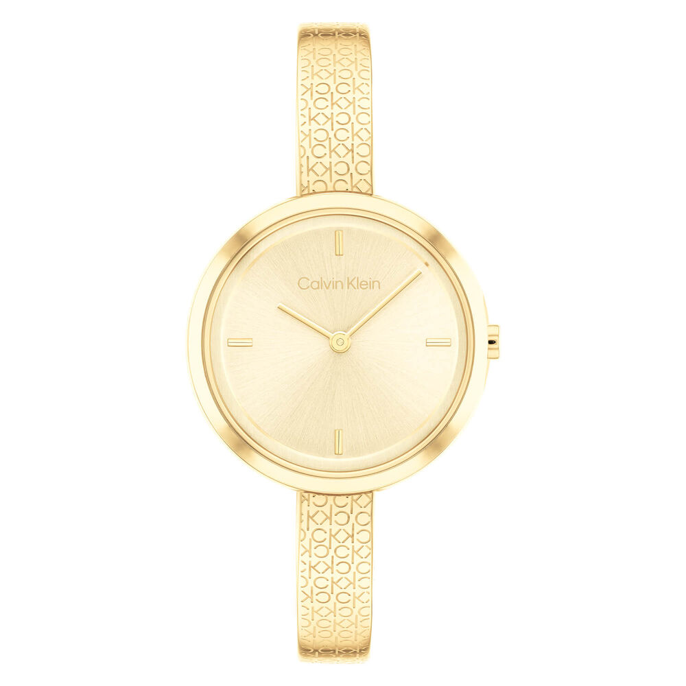 Calvin Klein Sculptural Shining 30mm Gold Dial Yellow Gold IP Bangle Bracelet Watch