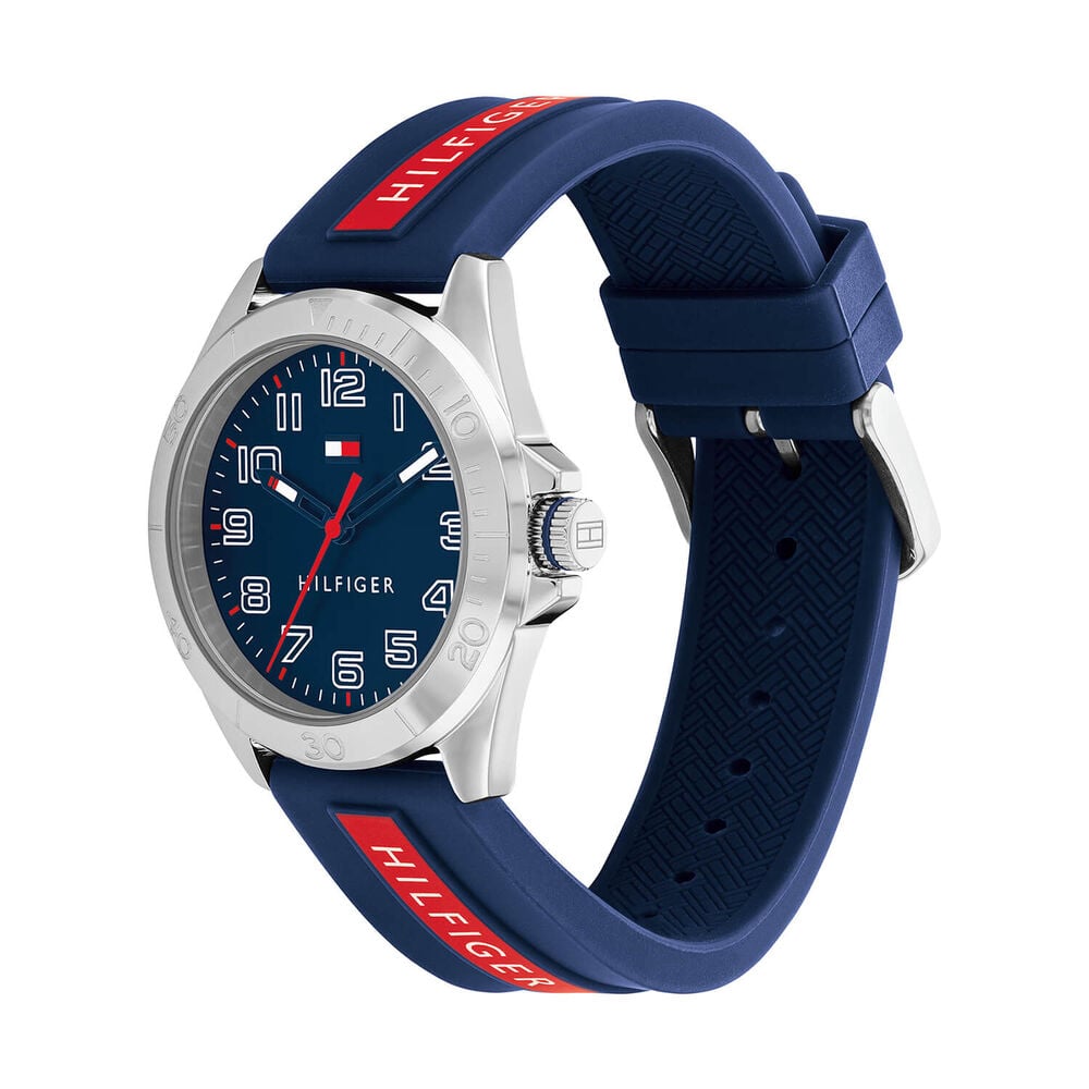Tommy Hilfiger Boys 34mm Blue Dial Blue & Red Silicone Strap Watch