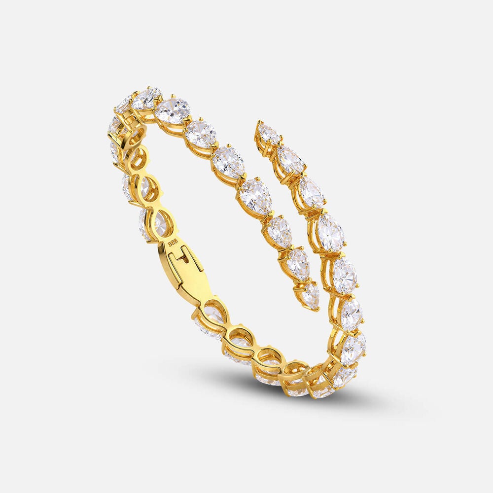 Yellow Gold Plated Sterling Silver Pear Cubic Zirconia Bangle