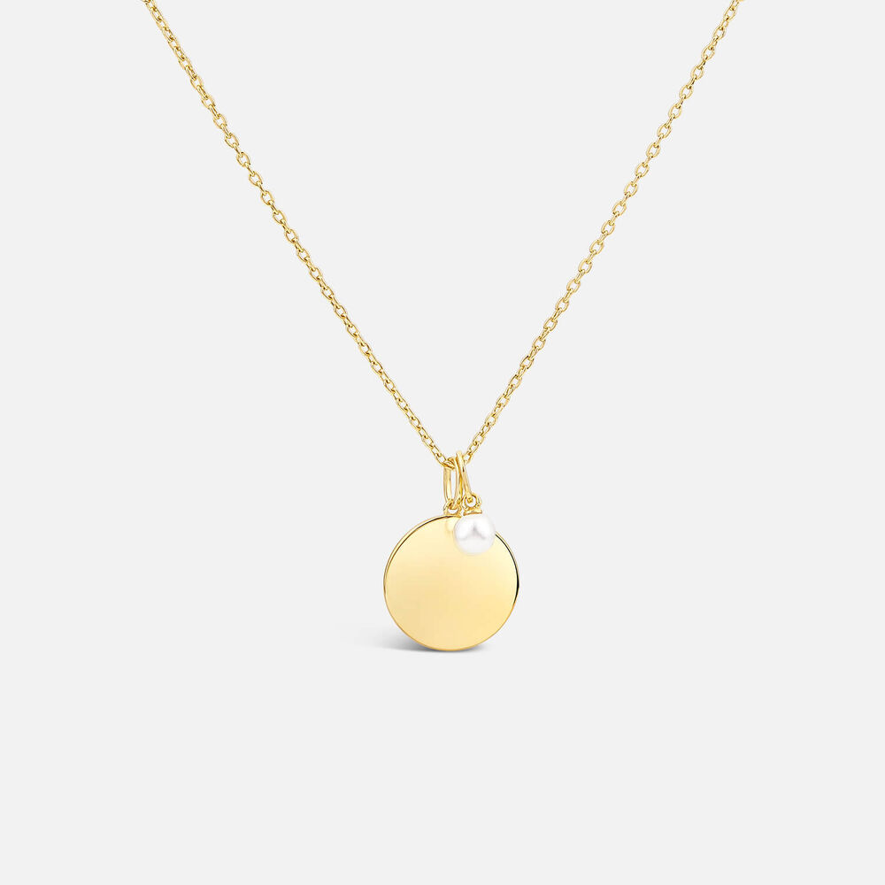 Yellow Gold Plated Vermeil Sterling Silver June Birthstone Pearl Disc Pendant