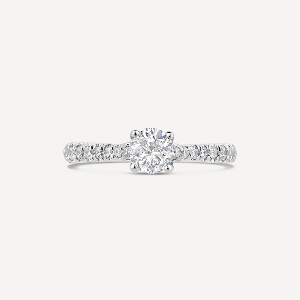 Platinum Orchid Setting Solitaire With 0.75 Carat Diamond Shoulders Ring image number 1