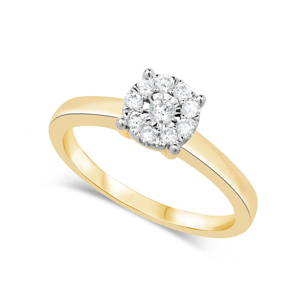 9ct Gold .22ct Round Cut Cluster Diamond Engagement Ring image number 0
