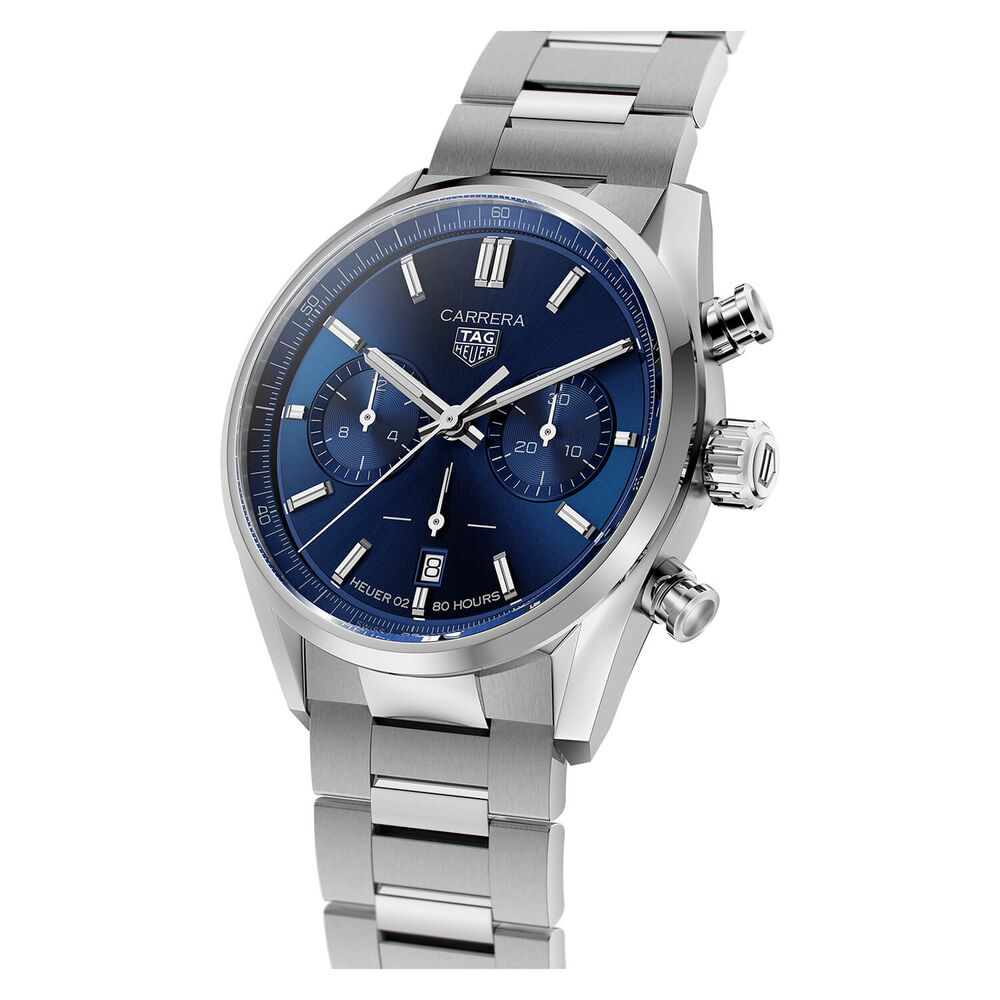 TAG Heuer Carrera 42mm Blue Dial Chronograph Steel Case Bracelet Watch image number 1