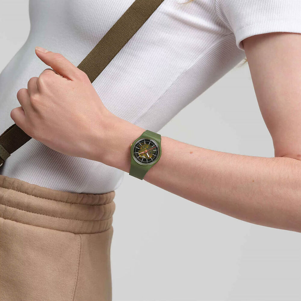 Swatch Thru The Greenery 34mm Green Dial Strap Watch image number 4