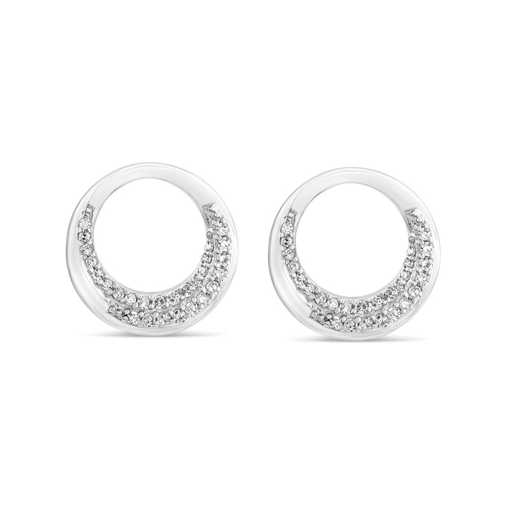 9ct White Gold 0.12ct Diamond Pave Open Circle Stud Earrings image number 0