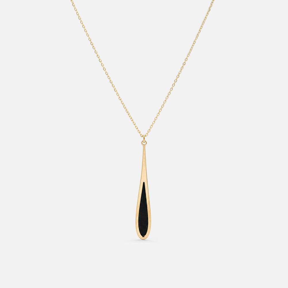 9ct Yellow Gold Black Enamel Teardrop Pendant