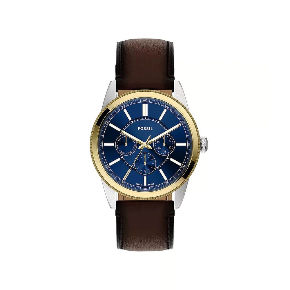 Fossil Pearson 42mm Blue Dial Brown Leather Strap Watch
