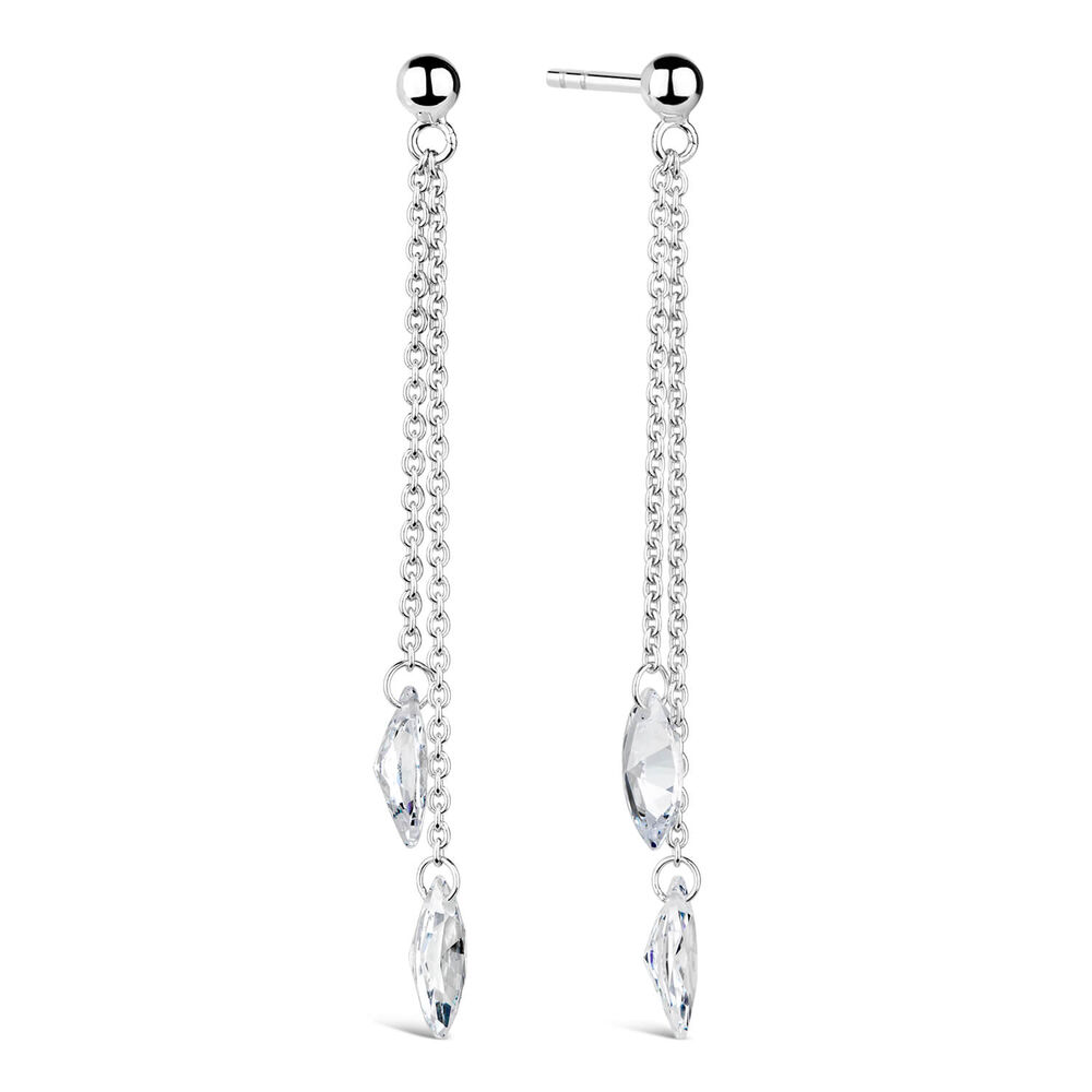 Sterling Silver Two-Strand Crystal Drop Earrings