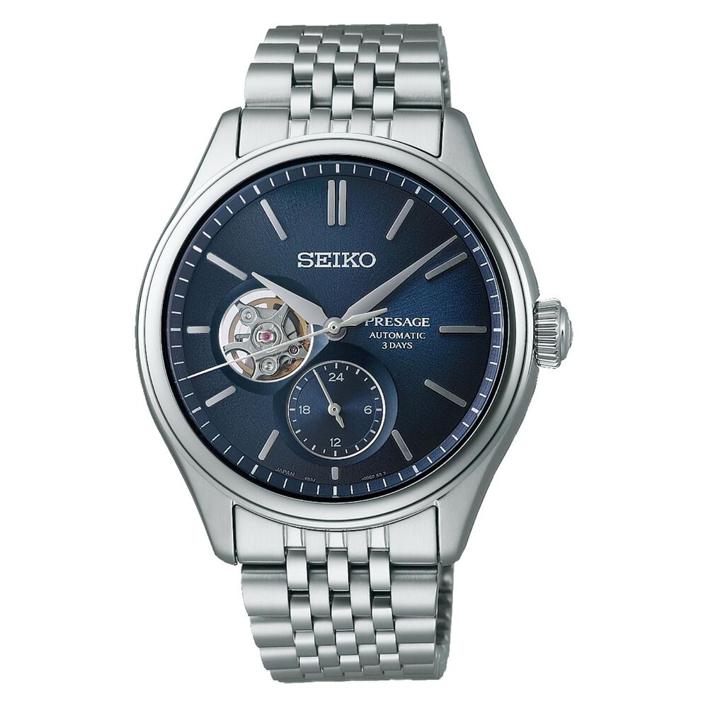 Seiko Presage Classic 40mm Blue Open Heart Dial Stainless Steel Bracelet Watch